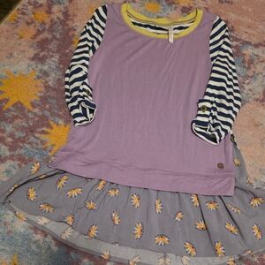 Matilda Jane Lavender Dress with Striped Sleeves